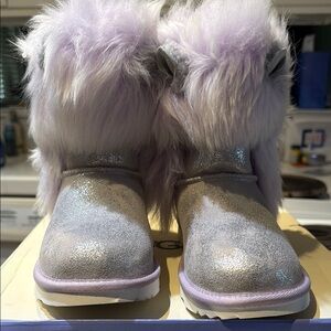 UGG Silver and Purple unicorn 🦄 Fur Trim Boots K Maizey